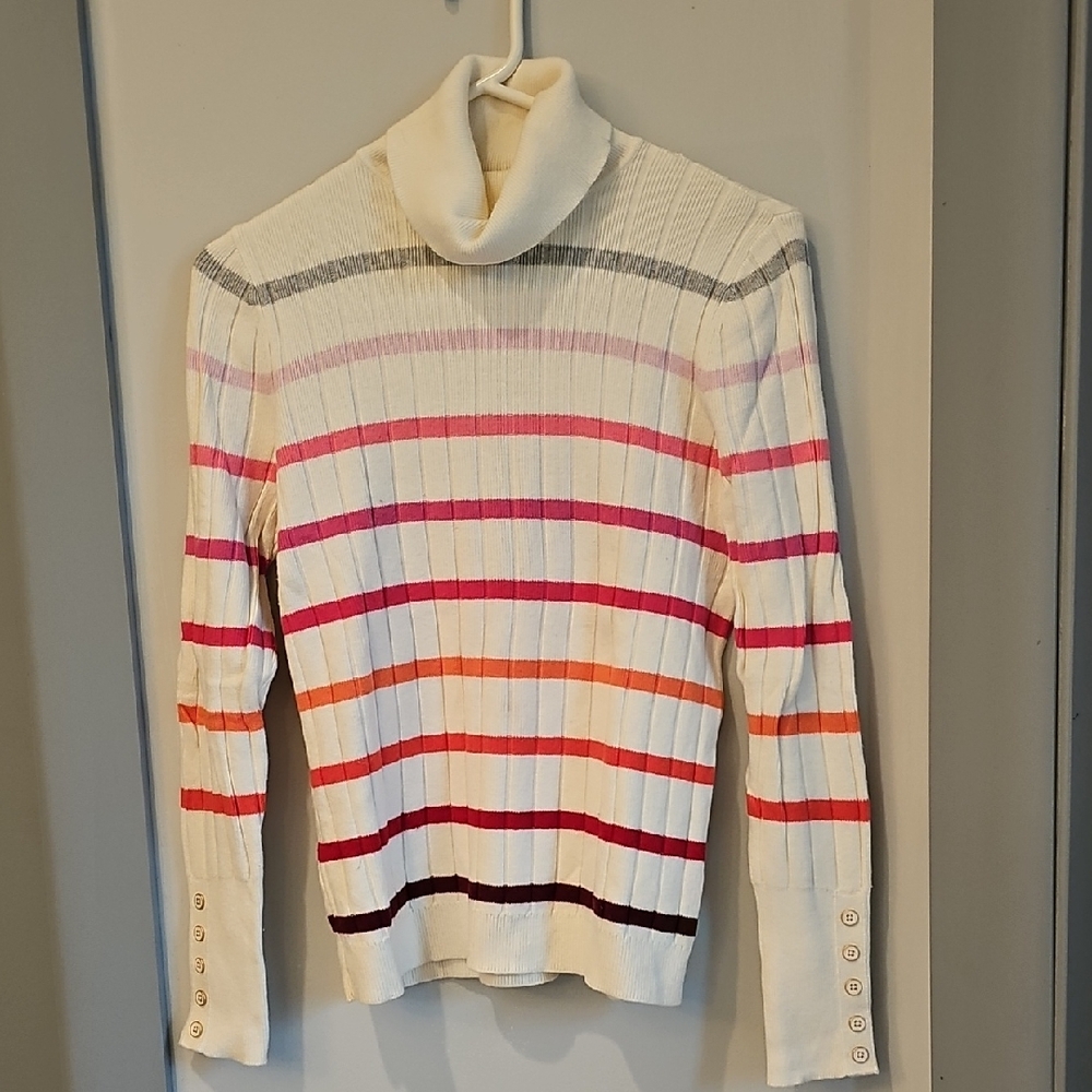 Ladies Talbots Turtleneck Sweater,  Sz SP, Cream Stripe